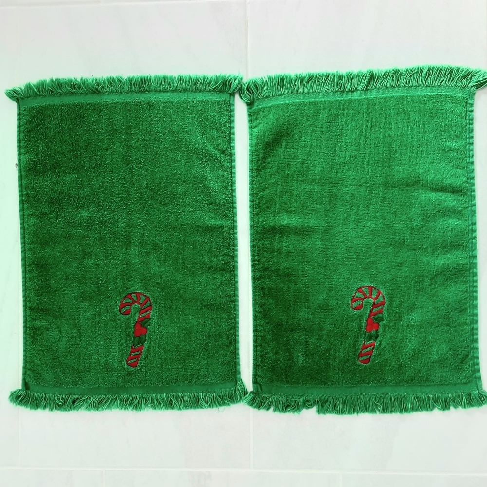 Christmas Hand Towels, Pair, Vintage Cannon Embroidered Candy Canec, Cotton, USA